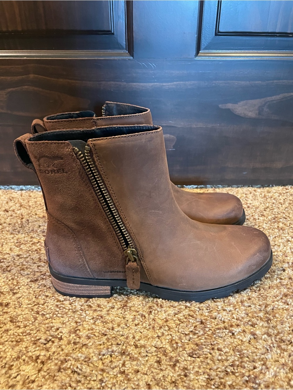 Sorel Brown Leather Side-Zip Ankle Booties size 8 new without box/tags